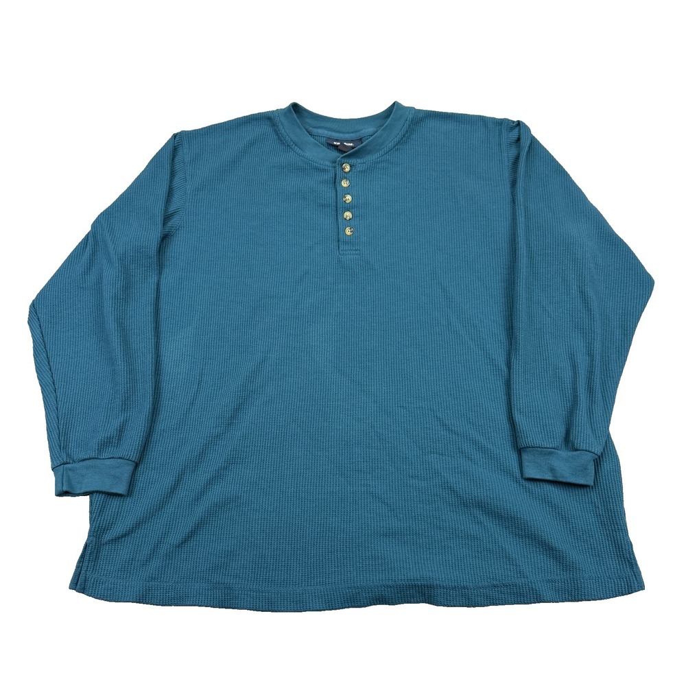 King Size Henley Shirt Mens XL BIG Classic Waffle Knit Teal 5-Button